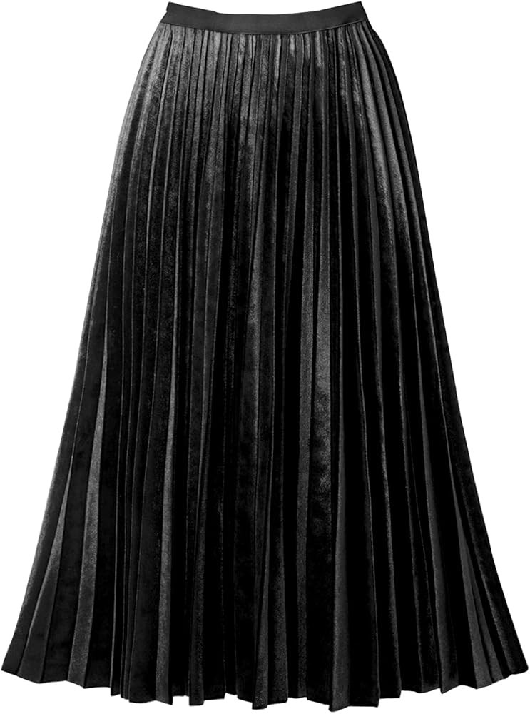 GOOBGS Women's Pleated A-Line High Waist Swing Flare Midi Skirt | Amazon (US)