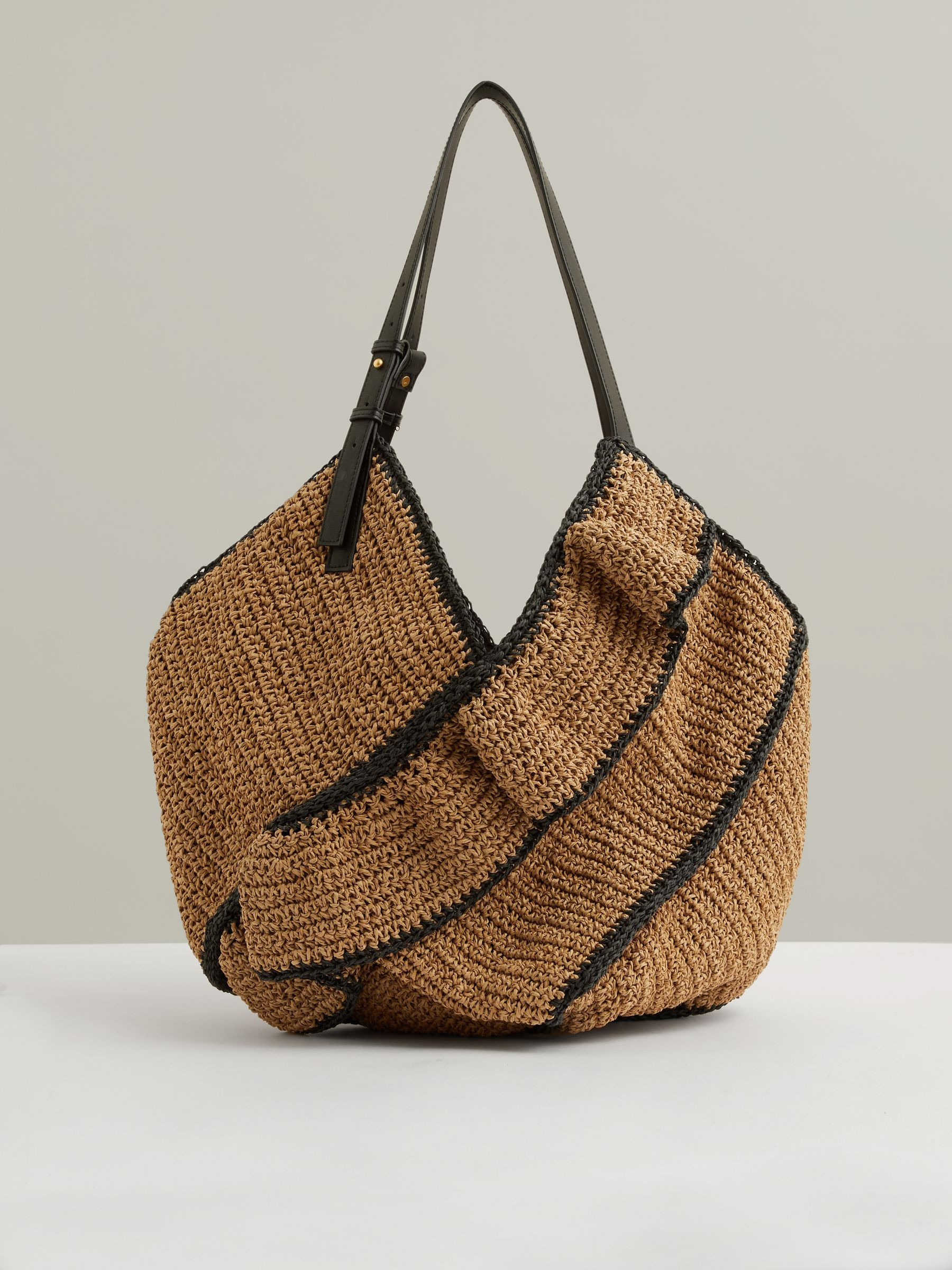Raffia Ruffle Tote Bag in Natural | Reiss UK