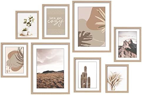 ArtbyHannah 8 Pack Modern Neutral Gallery Wall Kit Decorative Art Prints Wood Picture Frame Colla... | Amazon (US)