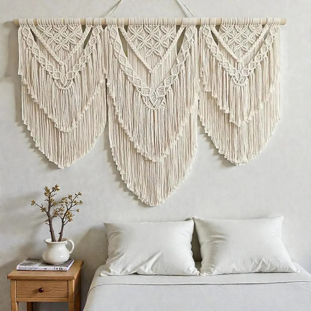 XL Handmade Macrame Wall Hanging | Boho Cotton Wall Decor, Neutral Home & Wedding Backdrop | Etsy (US)