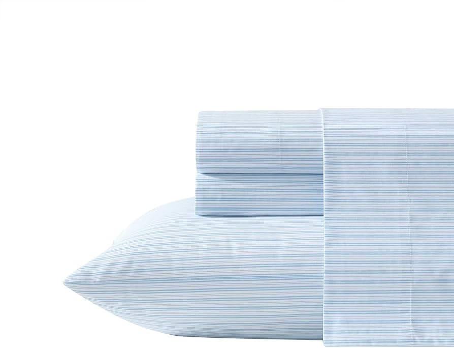 Laura Ashley - King Sheet Set, Crisp & Cool Cotton Percale Bed Sheets, Deep Pockets, Striped Bedd... | Amazon (US)