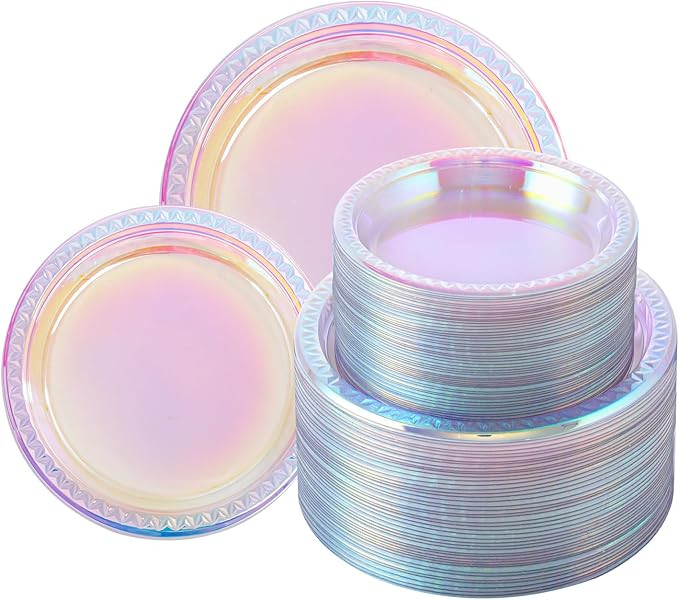 Supernal 120 Pcs Iridescent Sparkle Plastic Plates,Disposable Plates for Party Valentine's Day Mo... | Amazon (US)
