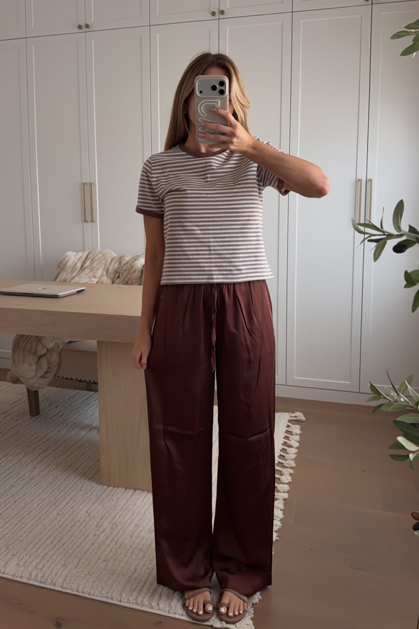 tee: xs // pants: xs regular (i’m 5’3) — still need to steam these but silk pants are gonna be so chic or fall and winter. Easy to style casual or dressy!