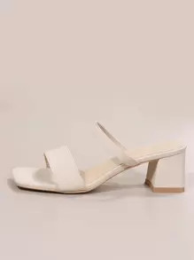 Women Litchi Embossed Chunky Heeled Mule Sandals, Elegant Summer Heeled Sandals SKU: sx2206196448... | SHEIN