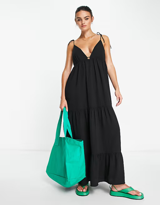 The Frolic coburn v neck tiered maxi dress in black | ASOS (Global)