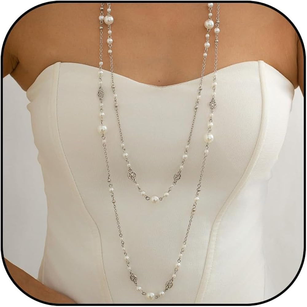 Long Necklaces for Women Gold Silver Pearl Chain Beaded Layered Statement Jewelry Necklace Gift f... | Amazon (CA)