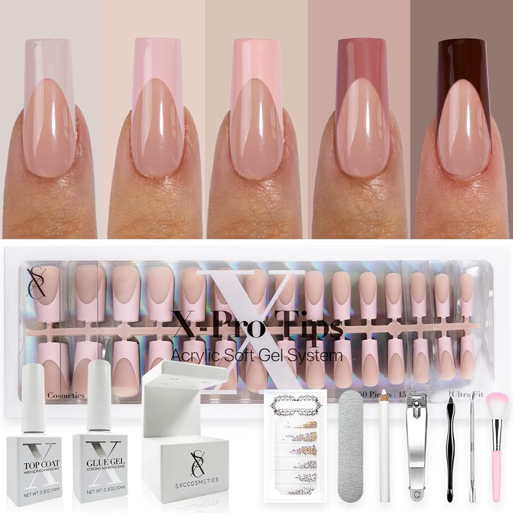 SXC Cosmetics French Tip Press On Nails - Skin Tone Nude and Color Series, Medium Square X-Pro Ti... | Amazon (US)