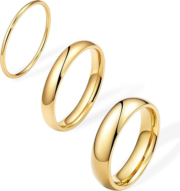 Gold Band Rings for Women Men Non Tarnish, Wedding 14K Gold Plated Stackable Ring Set for Couples... | Amazon (US)