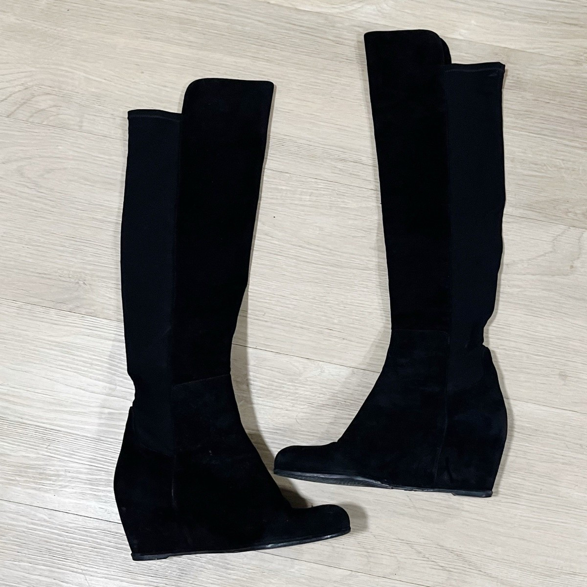 Stuart Weitzman Size 9.5 Black Suede Over The Knee Wedge Boots | eBay US
