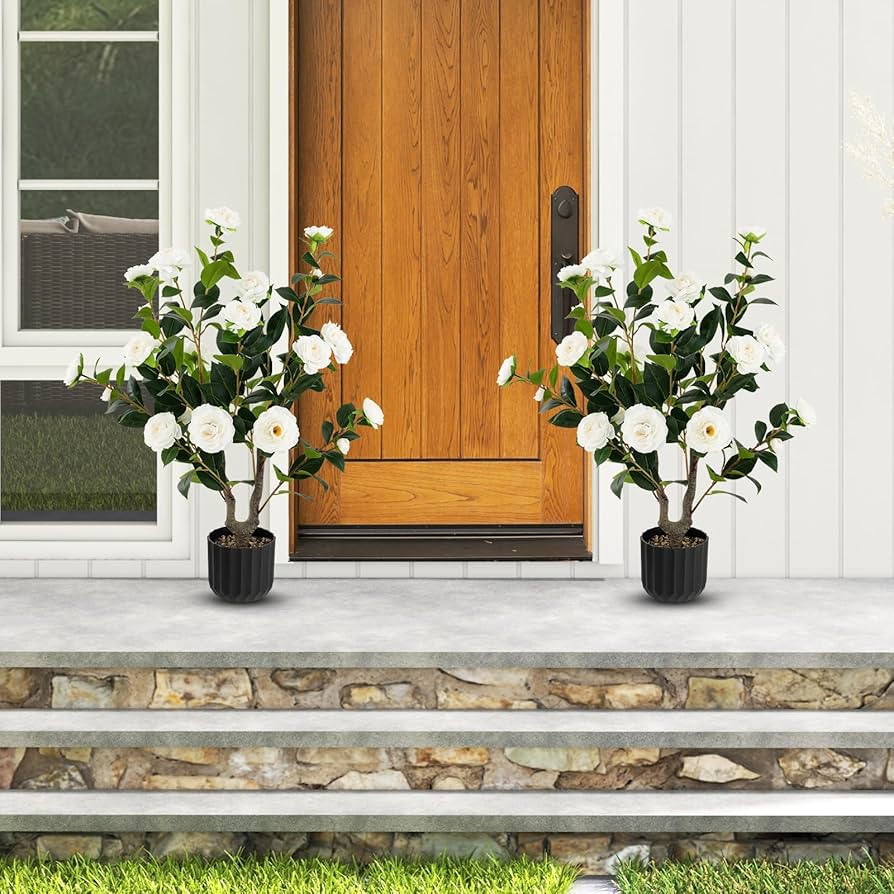 Goplus 38’’ Artificial Camellia Tree, 2 Pack Flower Plants Artificial Tree, Faux Floral Plant... | Amazon (US)