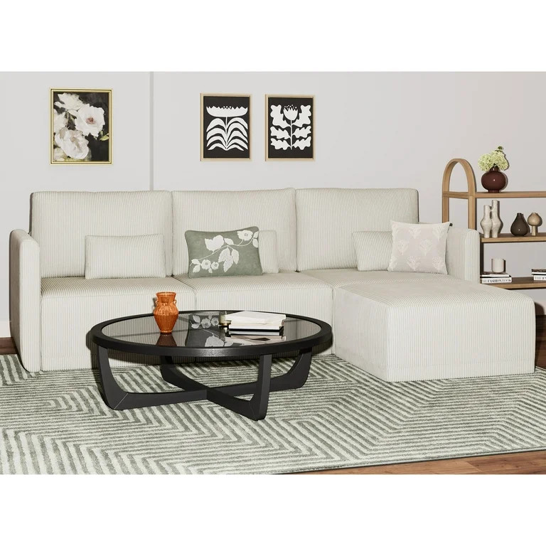 Beautiful Drew Modular Sectional Sofa with Ottoman by Drew Barrymore, Vanilla Cord | Walmart (US)