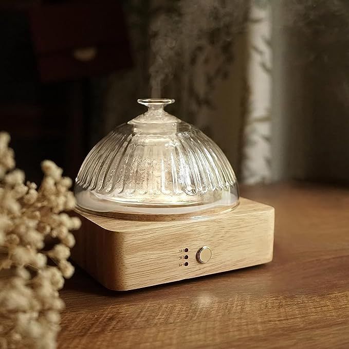 Glass Dome Essential Oil Diffuser with Glass Reservoir & Wood Base-No Plastic, 200ml Ultrasonic G... | Amazon (US)