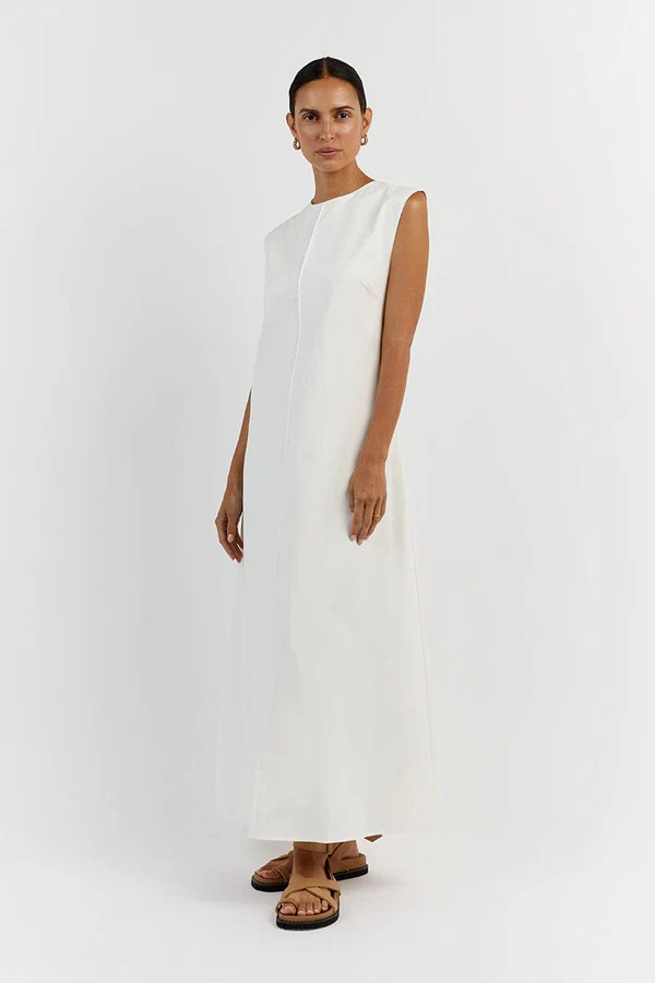 MAGGIE WHITE COTTON MIDI DRESS | DISSH