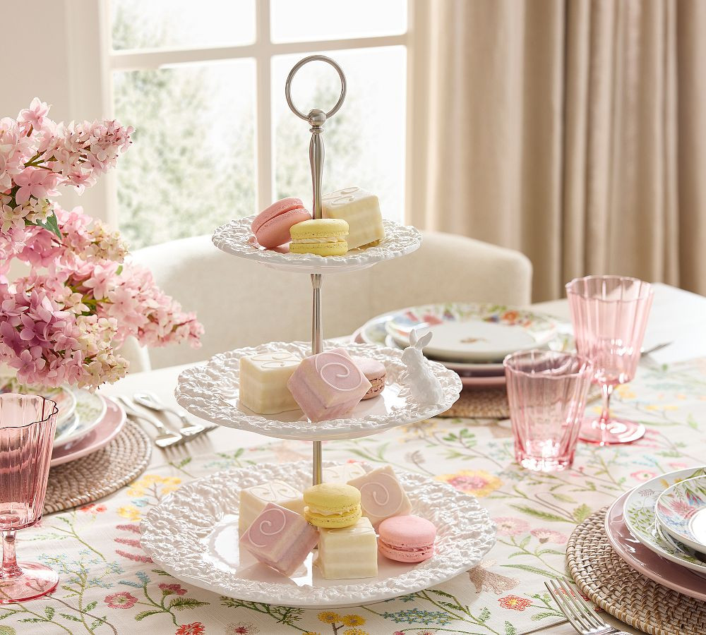 Floral Bunny Stoneware Tiered Stand | Pottery Barn (US)
