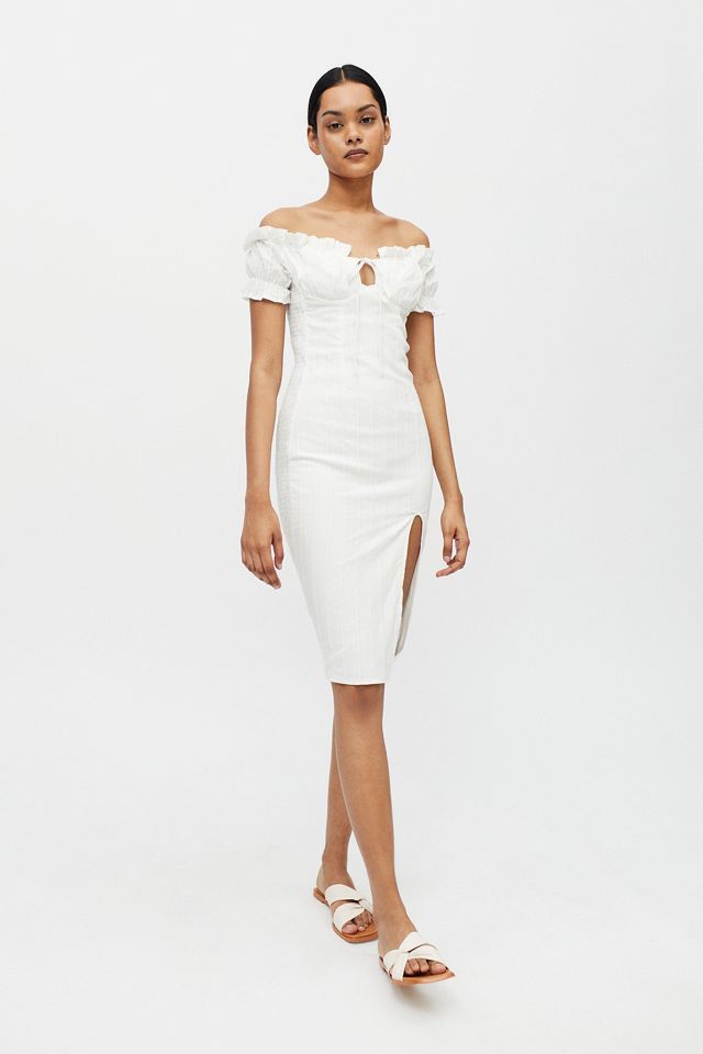 Kiss The Sky Bardot Off-The-Shoulder Midi Dress | Urban Outfitters (US and RoW)