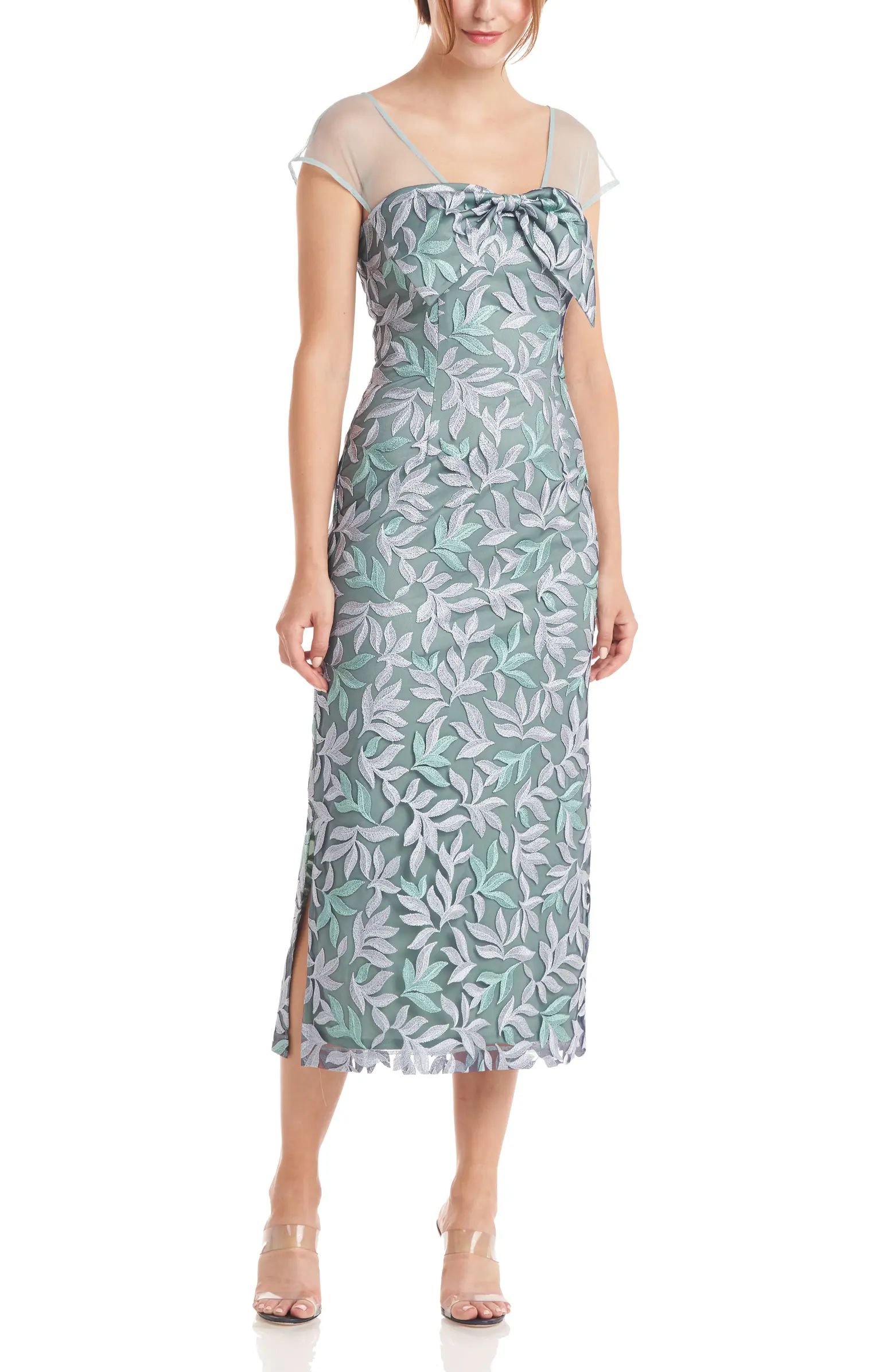 JS Collections Esme Bow Front Embroidered Midi Dress | Nordstrom | Nordstrom