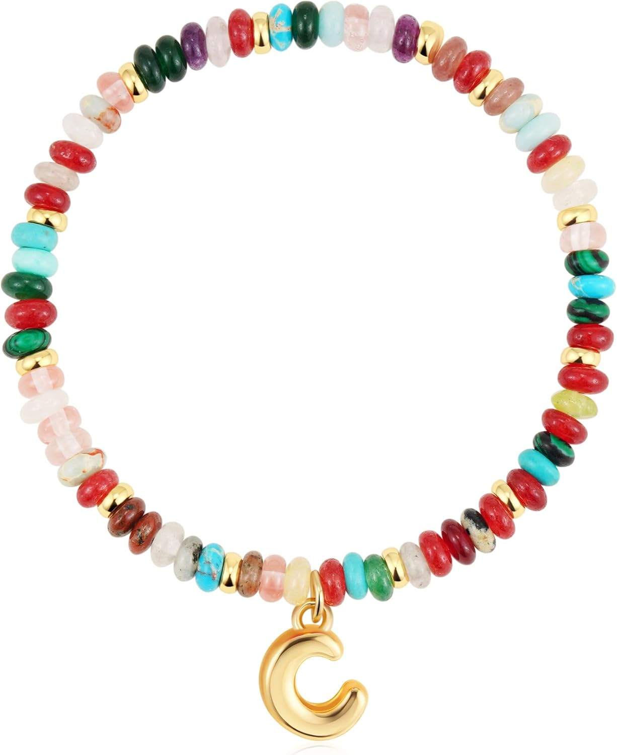 Women's Personalized Beaded Initial Bracelets Charm Rainbow Gemstone Colorful Summer Beach Jewelr... | Walmart (US)