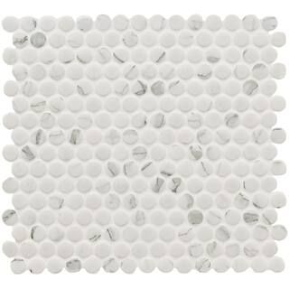 MSI Penny Round Carrara White 11.3 in. x 12.2 in. Matte Porcelain Mesh-Mounted Mosaic Tile (0.96 ... | The Home Depot