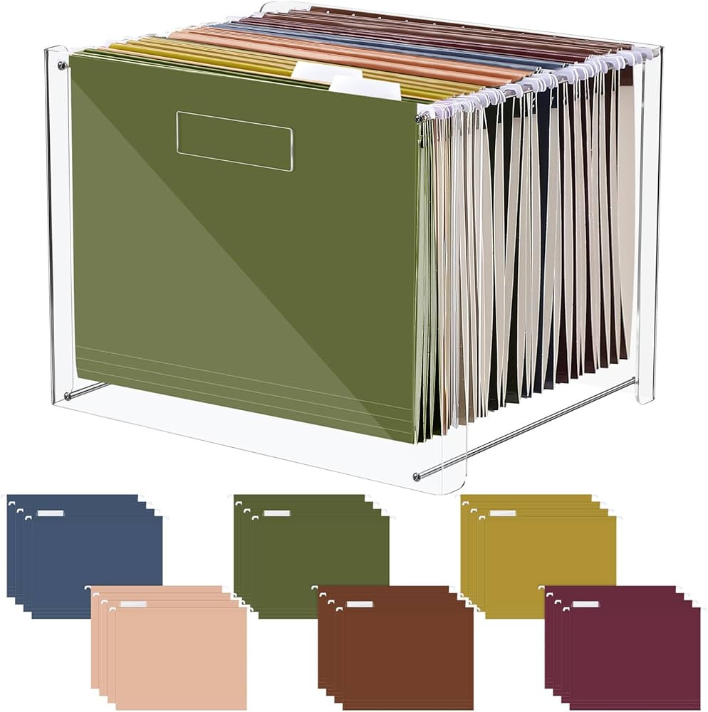 24 Hanging File Folder with Acrylic Organizer for Letter/a4 Size Desktop Clear File Storage Box w... | Amazon (US)