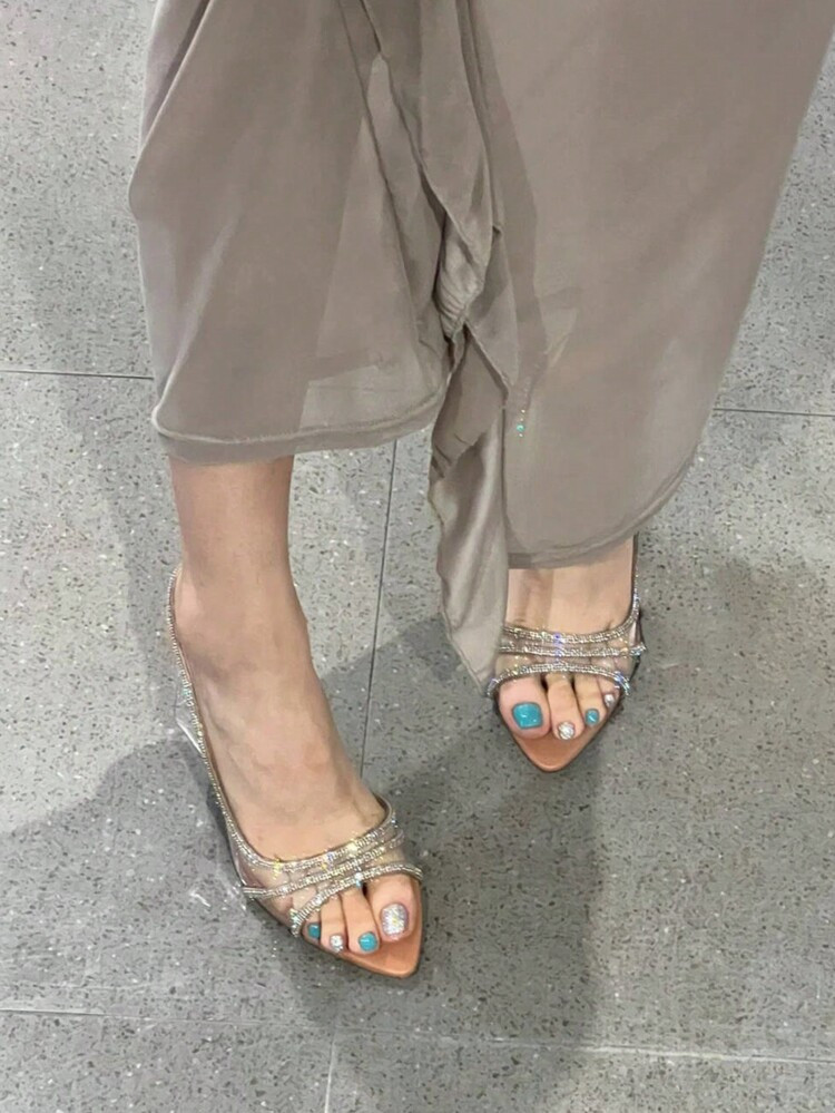 Women's New Summer Shoes, Natural Color Embellished High Heel Sandals, Pointed Toe Clear Transpar... | SHEIN