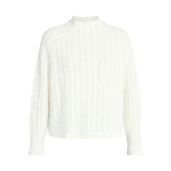 Time and Tru Women's Pointelle Mock Neck Pullover Sweater with Long Sleeves, Lightweight, Sizes X... | Walmart (US)