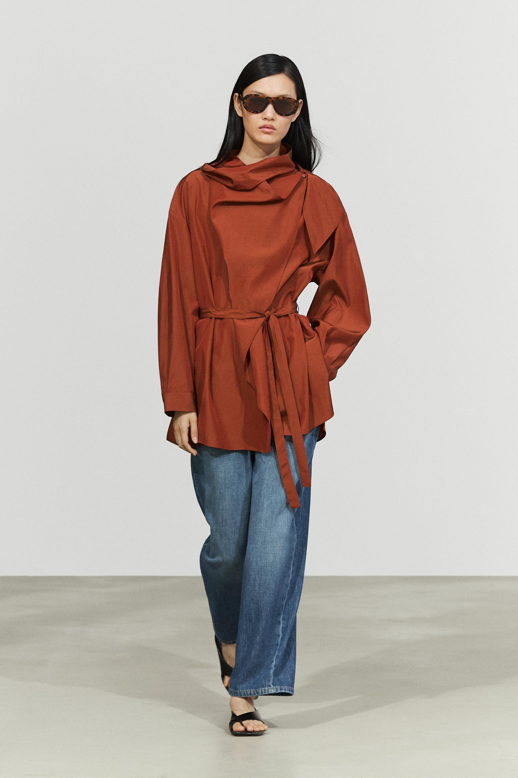 Flowing blouse with tie detail | Massimo Dutti UK