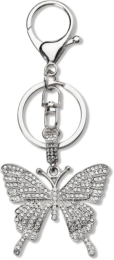Sparkling Rhinestone Butterfly Keychain Silver Bling Bling Crystal Butterfly Charm Key Chain for ... | Amazon (US)