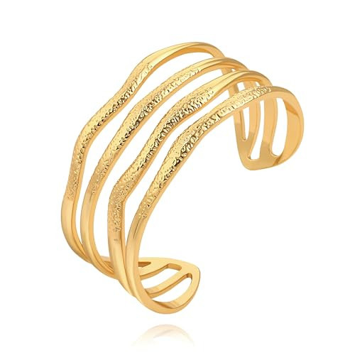 PERNNLA PEARL 18K Gold Plated Chunky Cuff Bracelet for Women Wide Trendy Gold Bangle Ideal Gift | Amazon (US)