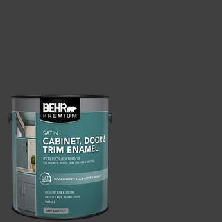 BEHR PREMIUM 1 gal. #1350 Ultra Pure Black Satin Enamel Interior/Exterior Cabinet, Door & Trim Pa... | The Home Depot