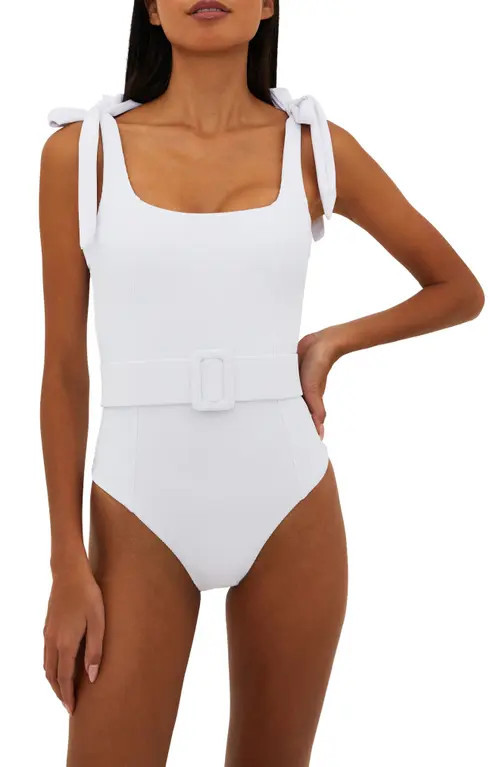 Beach Riot Sydney Belted One-Piece Swimsuit in White at Nordstrom, Size Large | Nordstrom
