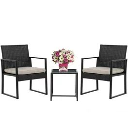Lacoo 3 Pieces Patio Indoor Conversation Set Cushioned PE Rattan Bistro Chairs Set- Bistro Set | Walmart (US)