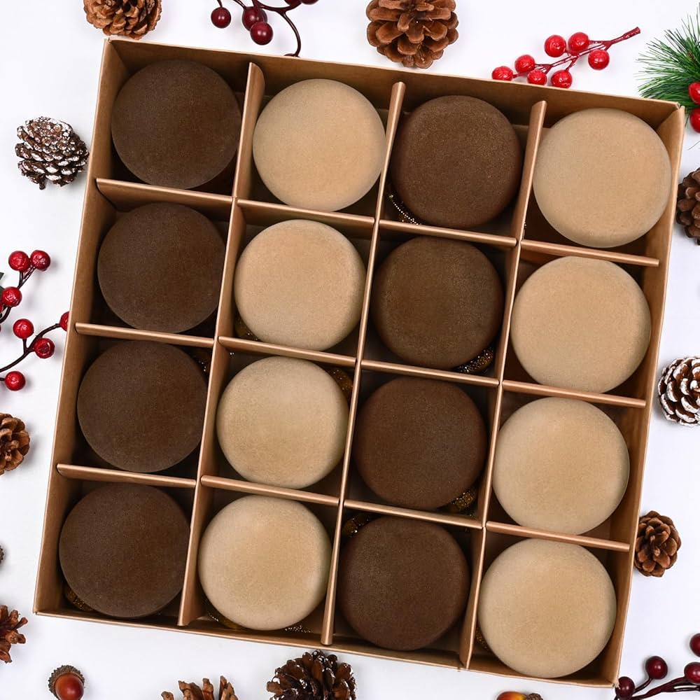 Christmas Tree Decorations - 16 Pcs Velvet Christmas Ornaments, 3.15" Flocked Ornaments Neutral M... | Amazon (US)