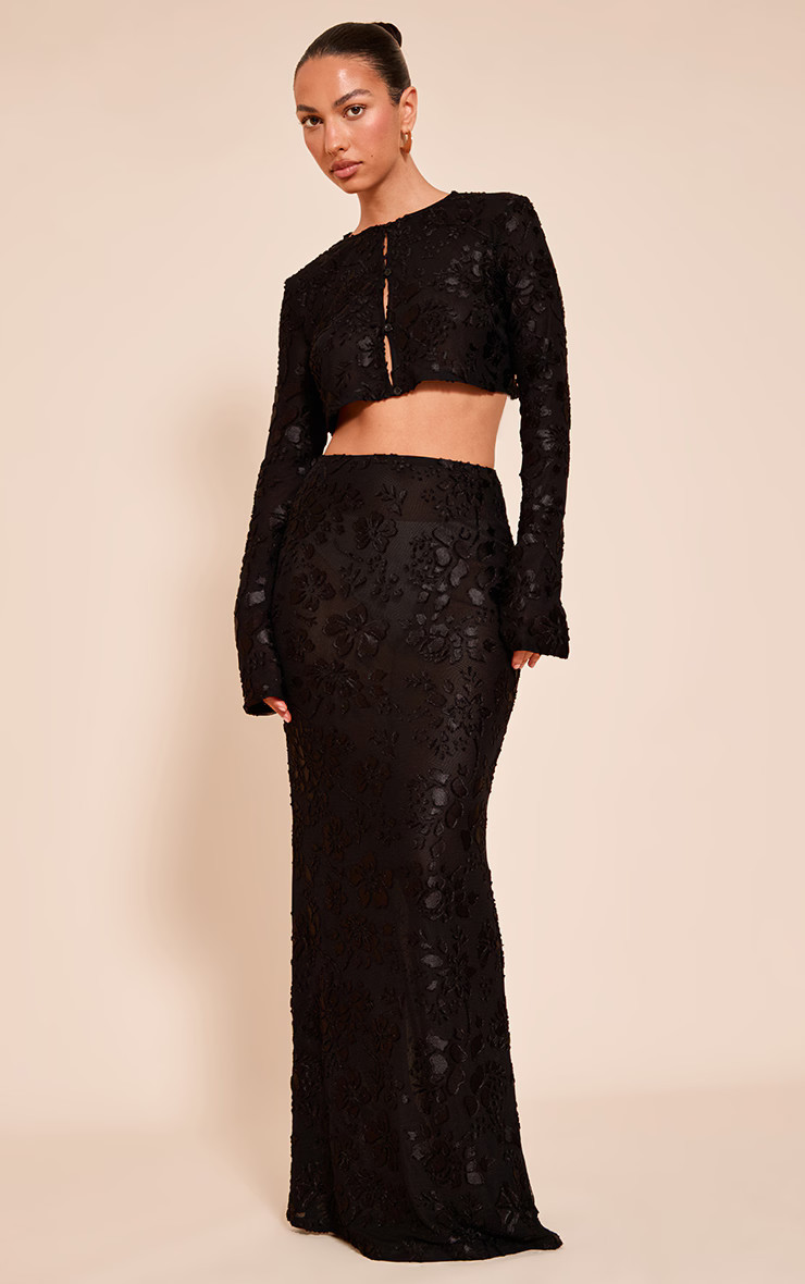 Black Floral Sheer Maxi Skirt | PrettyLittleThing US