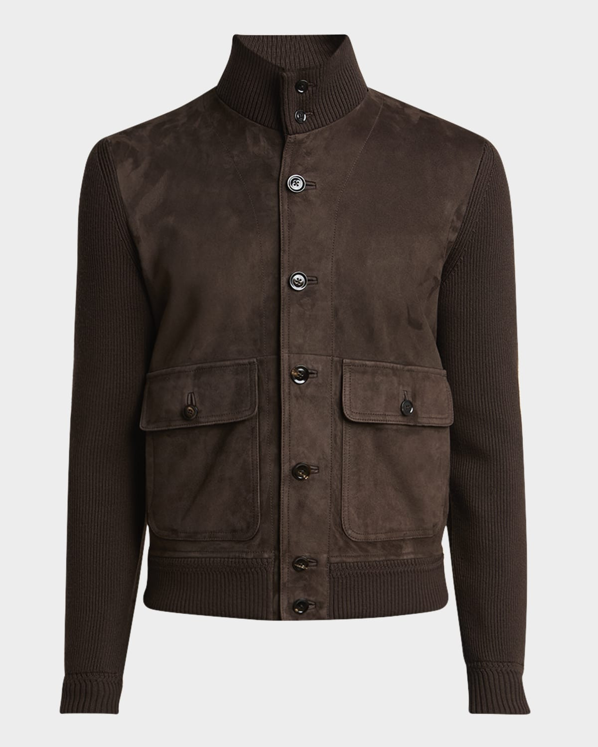 Men & apos;s Suede Front and Ribbed Merino Wool Jacket | Neiman Marcus