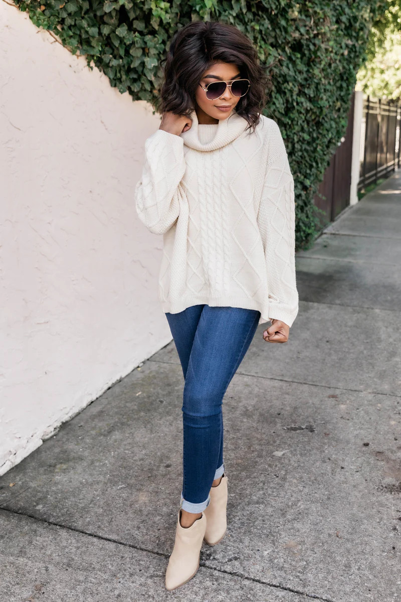 Eternal Happiness Turtleneck Cream Sweater | The Pink Lily Boutique