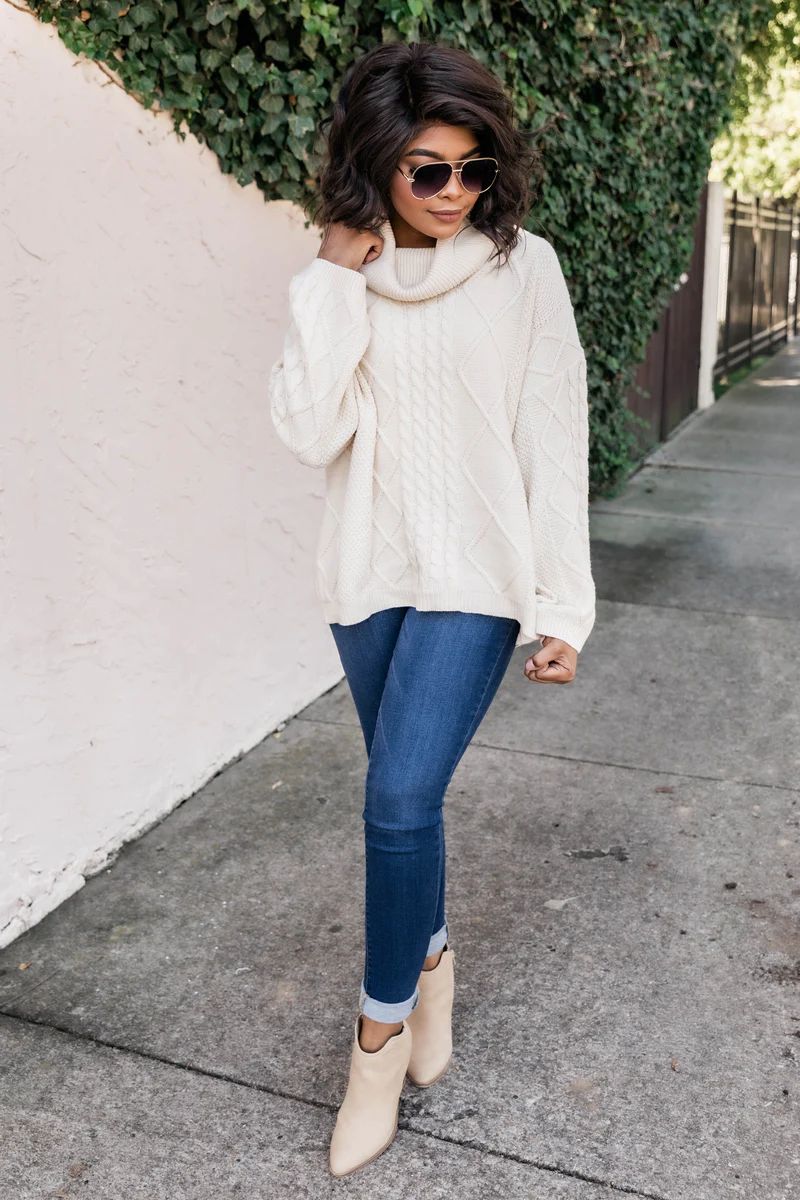 Eternal Happiness Turtleneck Cream Sweater | The Pink Lily Boutique