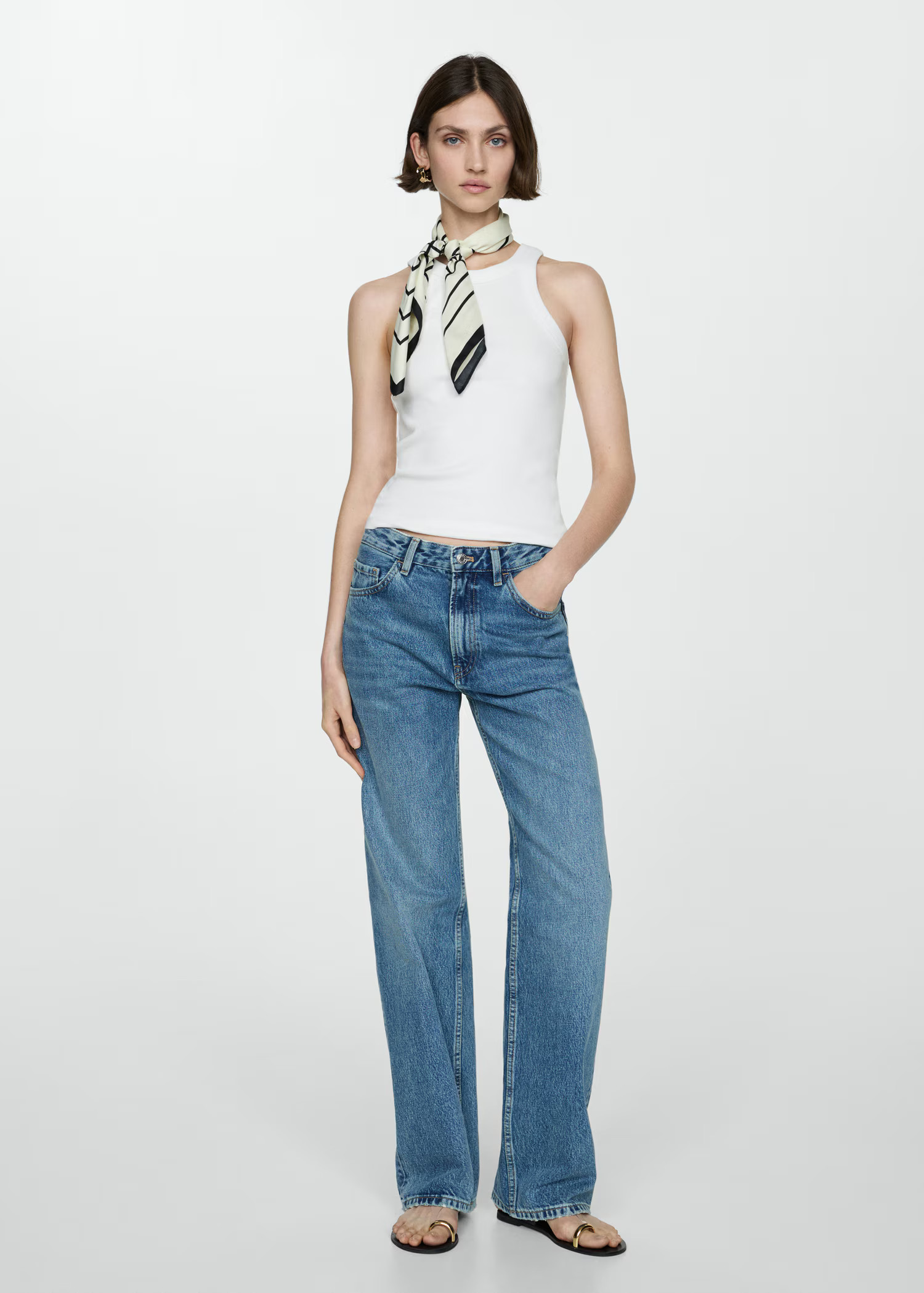 Ribbed cotton-blend top - Women | MANGO United Kingdom | MANGO (UK)