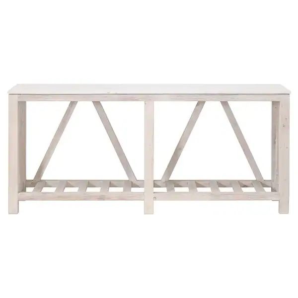Console Table with Quartz Top and Slatted Shelf, White - Overstock - 35205633 | Bed Bath & Beyond