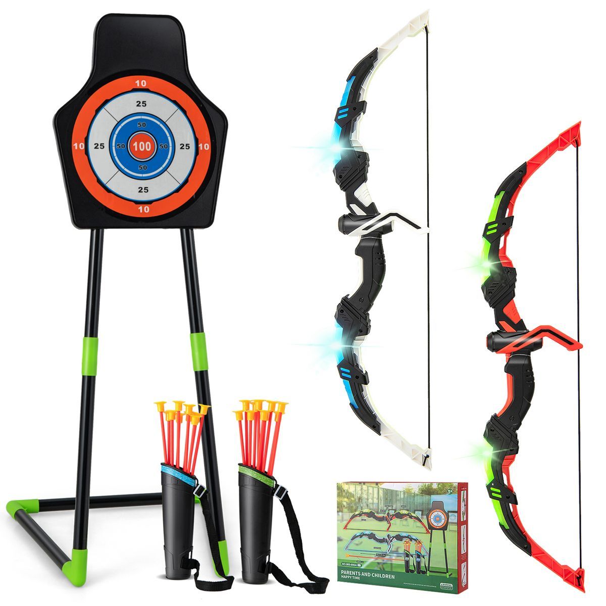 Costway 2-Pack Bow and Arrow Set for Kids LED Light Up Archery Toy with 20 Suction Arrows | Target