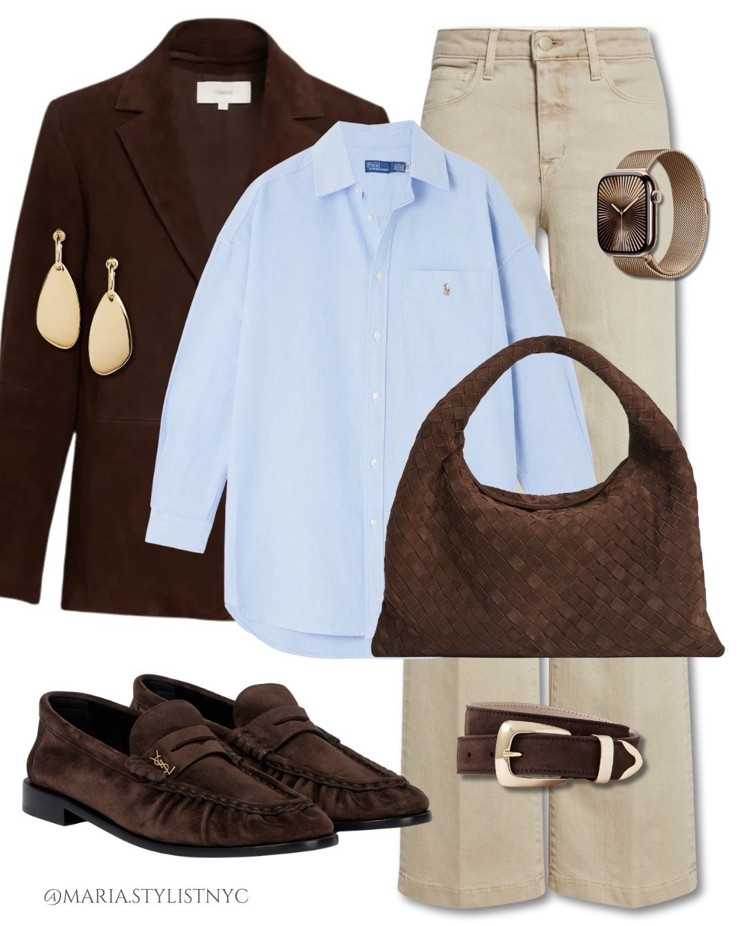 Suede blazer, blue shirt, jeans, suede tote & loafers outfit 🤎✨

#LTKShoeCrush #LTKItBag #LTKSeasonal