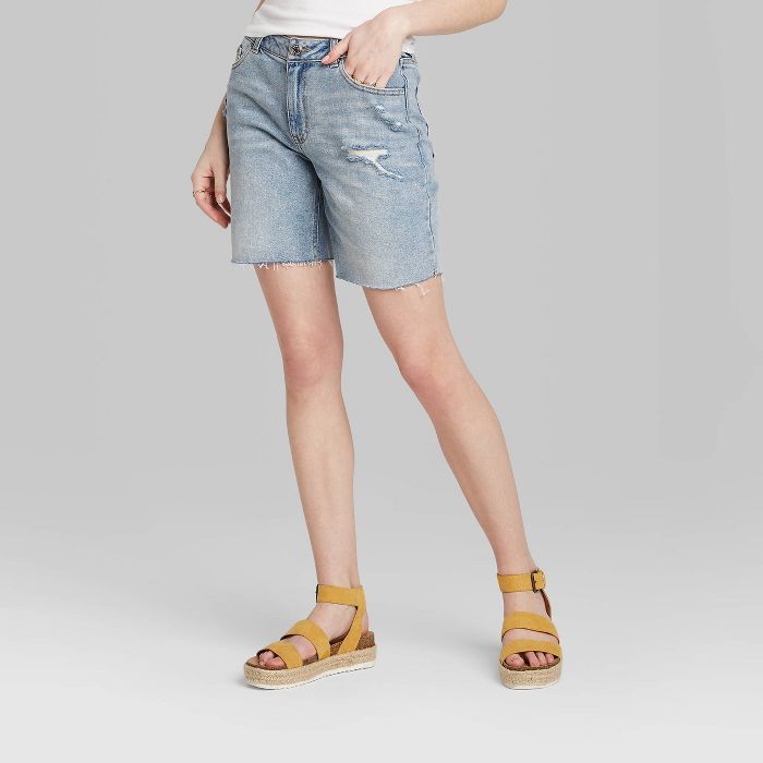 Women's High-Rise Longline Distressed Jean Shorts - Wild Fable™ (Regular & Plus)  Light Wash | Target