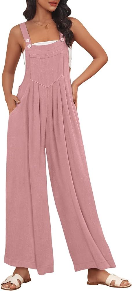 AUTOMET Womens Overalls Wide Leg Jumpsuits Casual Bib Summer Rompers Jumpers Loose Sleeveless Str... | Amazon (US)