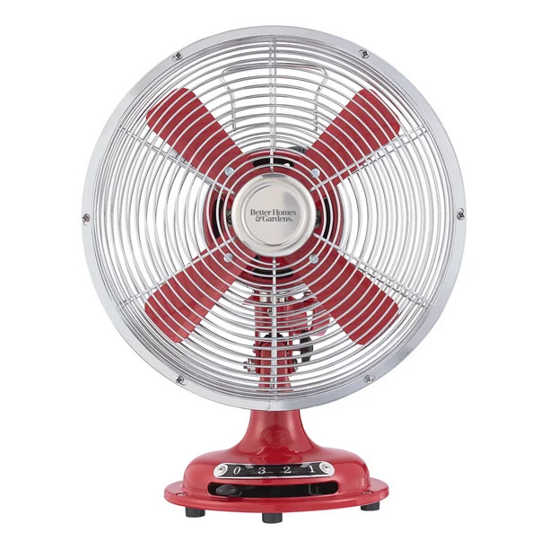 Better Homes & Gardens 8 inch Retro 3-Speed Metal Tilted-Head Oscillation Table Fan Red | Walmart (US)