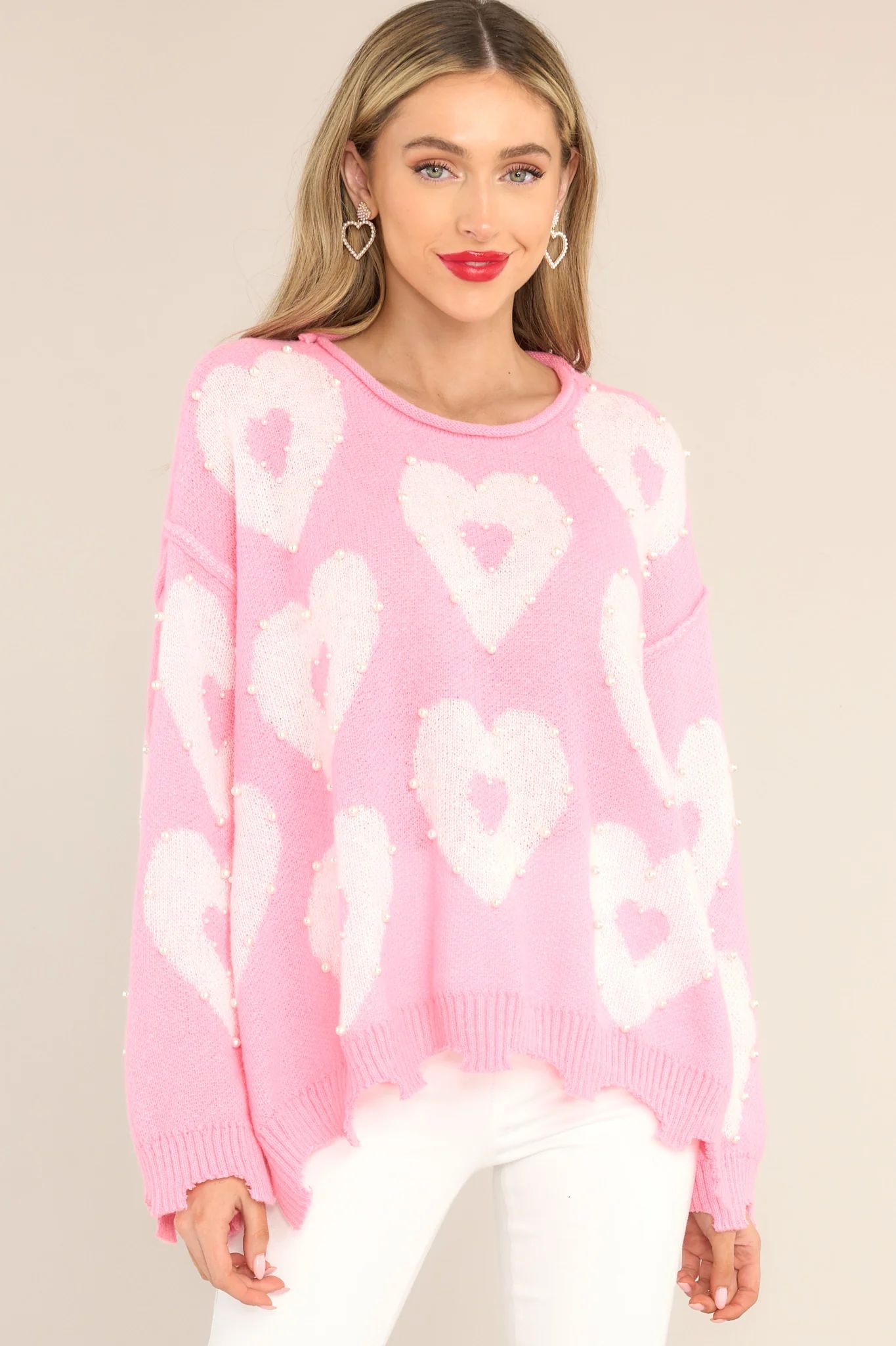 Heart To Heart Pink Sweater | Red Dress 