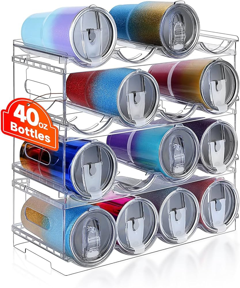 Large Compartment Water Bottle Organizer,4 Tier Stackable Water Bottle Rack for Cabinet,Tumbler S... | Amazon (US)