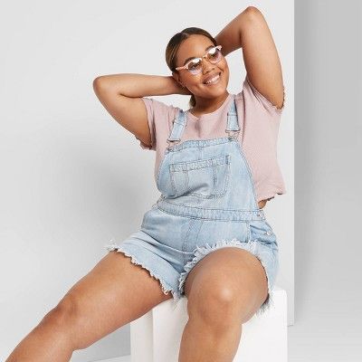 Women's Plus Size Denim Shortalls - Wild Fable™ Light Wash | Target