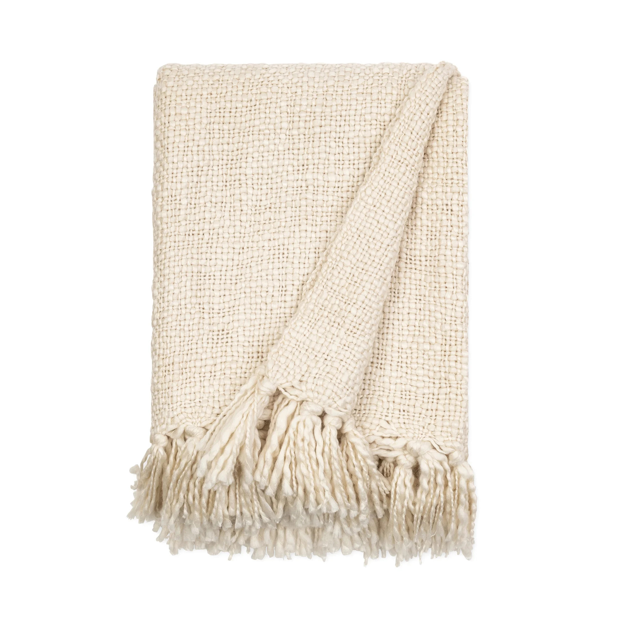 Comfort Canopy - Ultra Soft Slub-Yarn Basketweave Natural Throw Blanket with Fringed Edges | Walmart (US)
