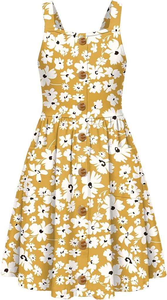 Arshiner Girl's Spaghetti Strap Button Down Midi Sleeveless Summer Casual Sundress A-line Dress w... | Amazon (US)