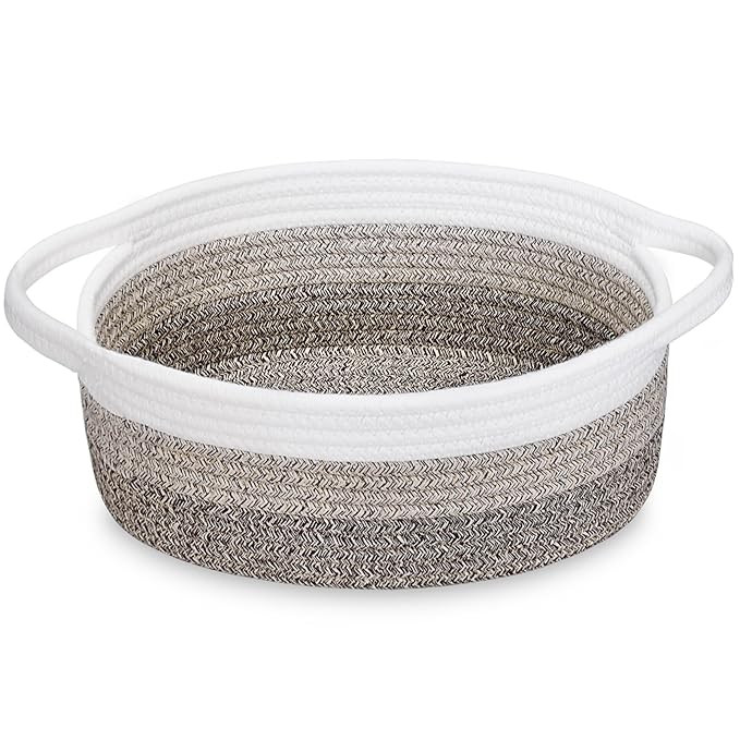 ABenkle Small Basket, 12"x 8" x 5" Cute Small Woven Basket, Rope Room Shelf Storage Basket, Cat D... | Amazon (US)