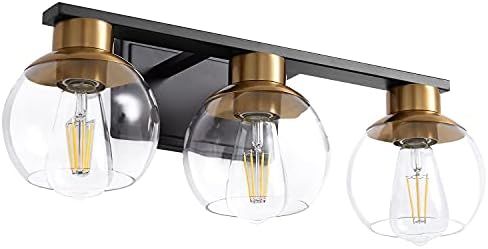 PAZALA 25 Inch Black Gold Vanity Light Modern Bathroom Wall Lighting Fixtures Bathroom Light with Cl | Amazon (US)